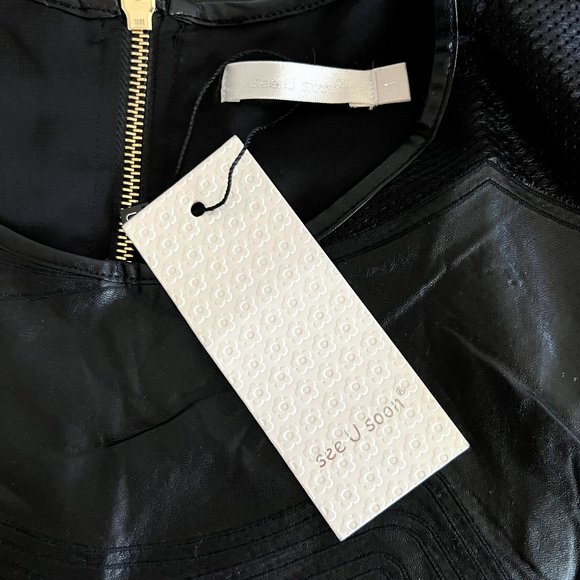 NWT See U Soon Faux Leather Sleeveless Mini Dress Mod 60's Inspired Pock… - Picture 6 of 13